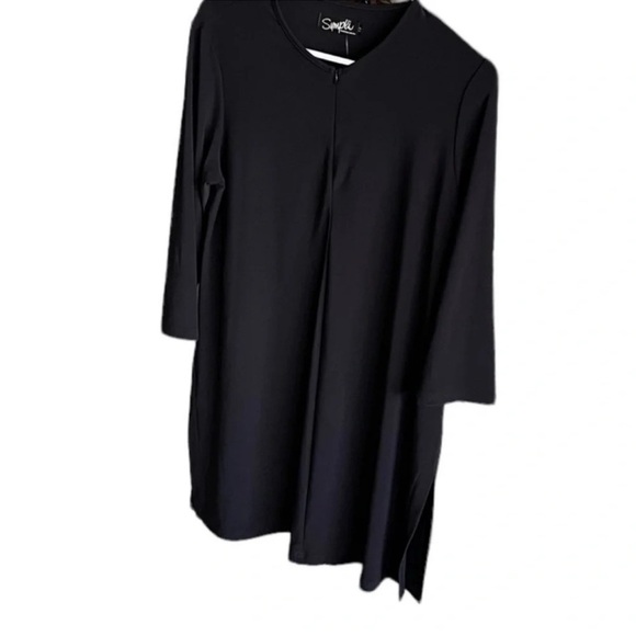 SYMPLI black Elastic Front Zipper Tunic Blouse Size 12 - Picture 1 of 4